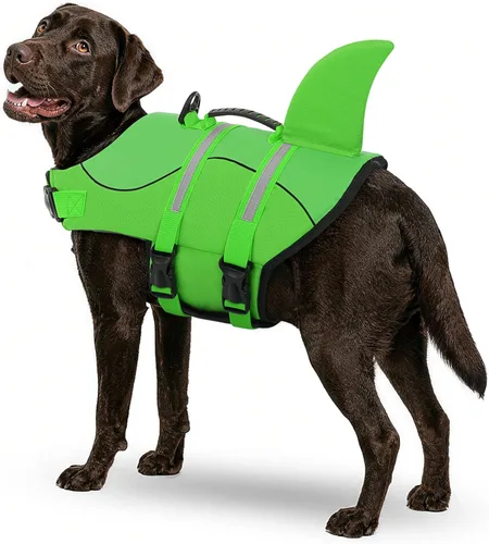 Vista 18 de Queenmore Chaleco Salvavidas para Perros Tiburón, Chaleco de Natación de Alta Flotabilidad, Chalecos Salvavidas para Perros Ajustables y Fáciles