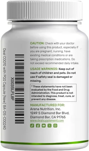 Vista 7 de DEAL SUPPLEMENT CoQ10 200mg con PQQ 200mcg, 240 cápsulas vegetales Complejo de coenzima Q10 biodisponible Apoya la salud del corazón, la energía