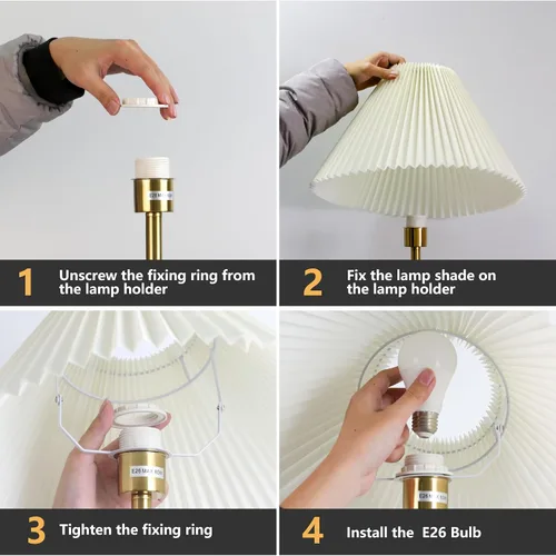 Vista 8 de KUNJOULAM Lámpara de pie plisada moderna, lámpara de pie de poste dorado, lámpara alta de diseño simple con pantalla beige ajustable, lámpara de pie