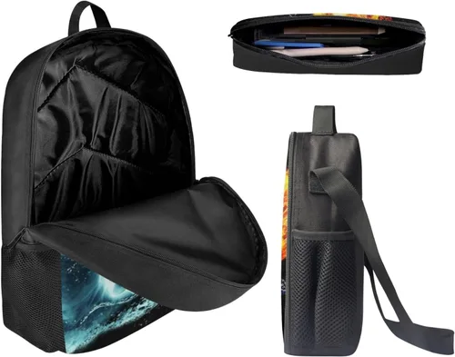 Vista 3 de HUGS IDEA Juego de 3 bolsas escolares con aislamiento térmico para el almuerzo, estuche para lápices