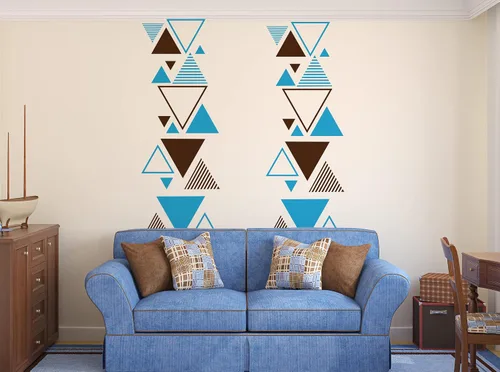 Vista 2 de Calcomanías de arte de pared triangular, calcomanías geométricas triangulares, decoración retro de mediados de siglo 70, despegar y pegar, fácil