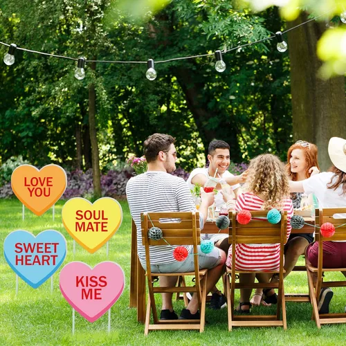 Vista 5 de Whaline 10 Piezas Letreros de Patio del Día de San Valentín con 20 Piezas Estacas Decoración de Corazón de Dulce de Conversación para Boda Césped