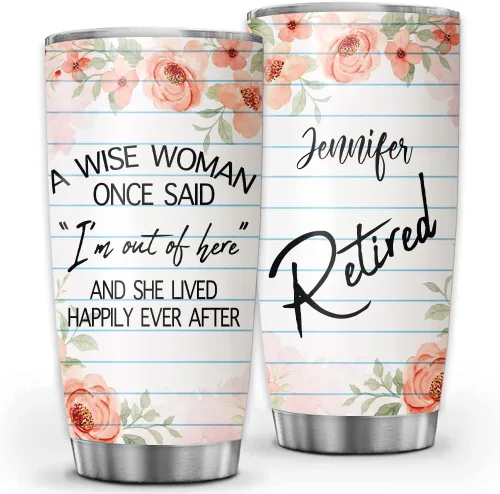 Vista 9 de Vaso de jubilación floral personalizado para mujeres, sus amigas, regalo de feliz jubilación para compañeros de trabajo universitarios, regalos