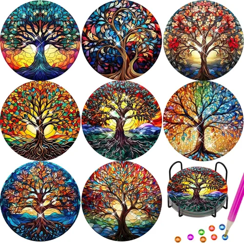 Vista 10 de TDOOW Posavasos de arte de diamante, 8 piezas de posavasos de pintura de diamante, kit de arte de diamantes de abeja para adultos, regalo