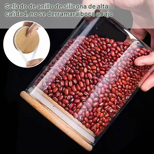 Vista 3 de Gencywe Tarros de almacenamiento de vidrio con tapa hermética de bambú, tarro de almacenamiento de alimentos de 27 onzas con etiquetas, recipientes