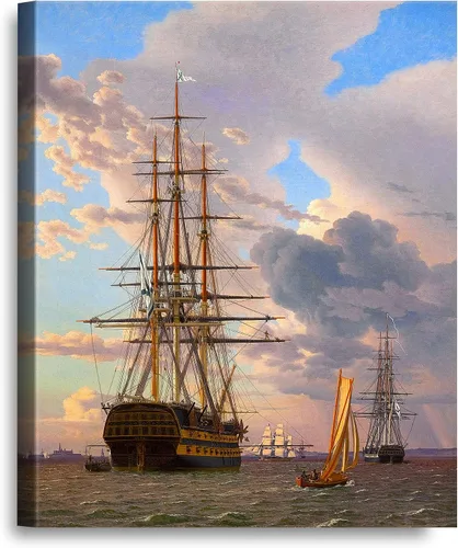 Vista 20 de A&T ARTWORK A Brisk Breeze por Willem van de velde Reproducciones de pintura de velero, impresiones en lienzo giclée para decoración del hogar, 20 x