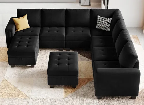 Vista 4 de Belffin Juego de sofá modular de terciopelo de gran tamaño de 8 asientos con almacenamiento otomano en forma de U, sofá modular convertible