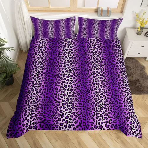 Vista 12 de Juego de funda de edredón con estampado de leopardo abstracto, tamaño individual, juegos de ropa de cama de piel de guepardo negro y gris