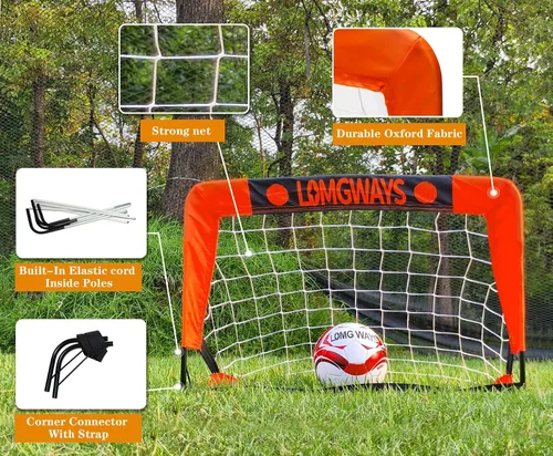 Vista 4 de LOMGWAYS Portería de fútbol – Red plegable para niños y jóvenes – Portería de fútbol interior + exterior con bolsa de transporte – Fácil instalación
