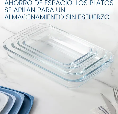 Vista 4 de COOK WITH COLOR - Juego de 8 piezas de refractarios profundos de vidrio con tapas de plástico, para hornear y almacenar alimentos, aptos para Azul