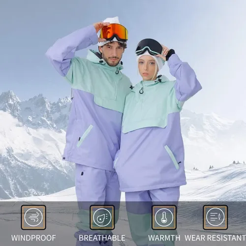 Vista 2 de SNOWVERB Impermeable para hombre y mujer, resistente al viento, con capucha, aislante, unisex, para esquí, snowboard