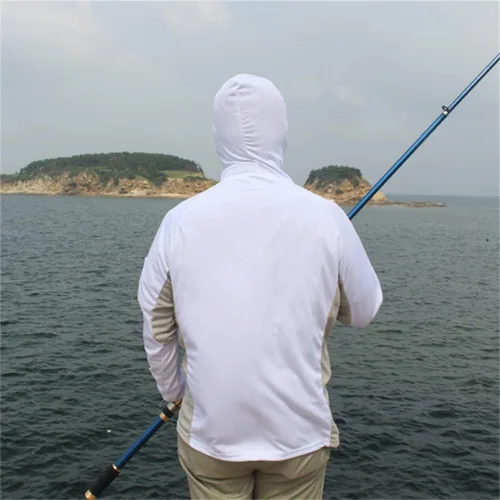 Vista 3 de ygqzm - Camisa de pesca transpirable con protector solar para hombre, de secado rápido, manga larga, con capucha, ropa de secado rápido para hombres