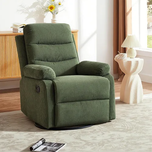 Vista 11 de Silla reclinable mecedora, moderna silla reclinable giratoria, sillón reclinable de tela de pana, sillón reclinable manual para sala de estar