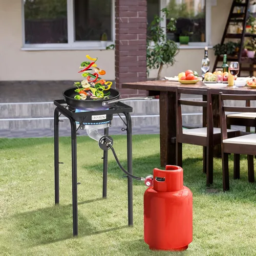 Vista 7 de ROVSUN Quemador de propano portátil de 200,000 BTU, cocina de gas de alta presión para cocinar al aire libre, camping, picnic, patio, elaboración