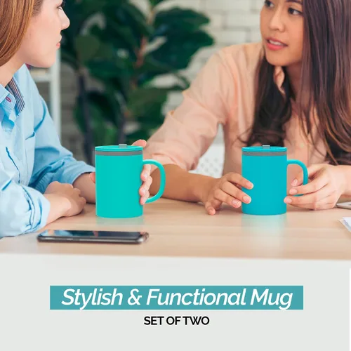 Vista 2 de Copco Taza de escritorio icónica de 16 onzas, color aguamarina y menta, juego de 2