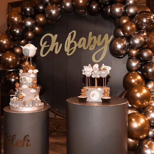 Vista 6 de Letrero de OH BABY (madera/dorado) para fiesta de baby shower, decoración de revelación de género para niño y niña, anuncios de bebé, fiesta