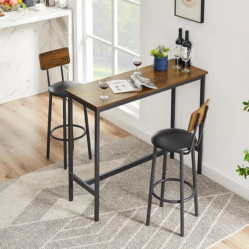 Vista 8 de Juego de mesa de comedor de 3 piezas para 2, mesa de bar moderna y sillas para cocina de espacio pequeño, juego de comedor rectangular de madera
