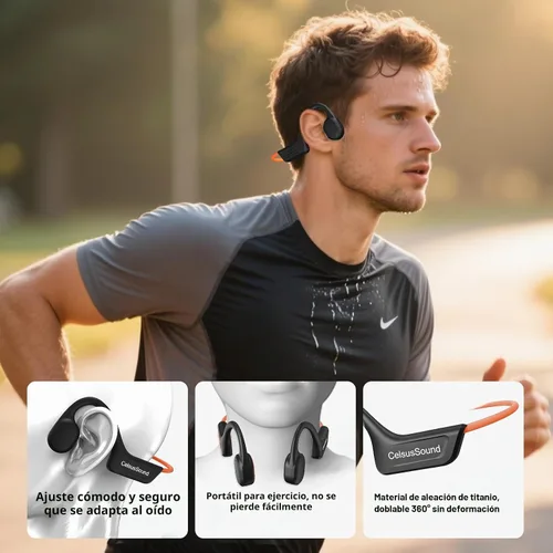 Vista 3 de Auriculares de conducción ósea, auriculares Bluetooth 5.3 de oreja abierta, auriculares de conducción ósea con micrófono, IPX7 impermeables