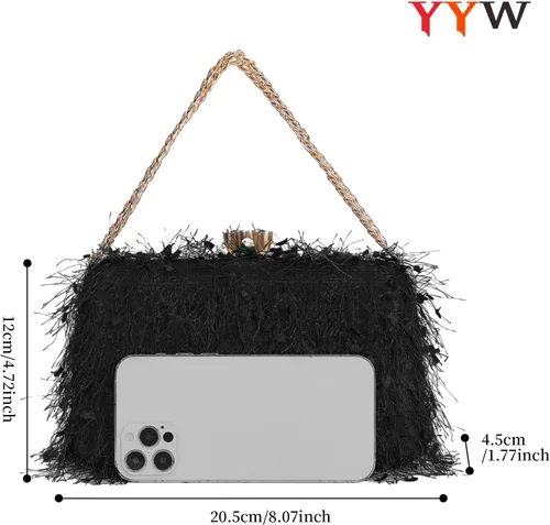 Vista 3 de YYW Bolso de mano para mujer, lindo bolso de noche esponjoso, bolso de hombro para banquete de boda, fiesta