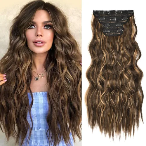 Vista 31 de REECHO Extensiones de cabello, 4 piezas, extensiones de cabello con clip HE001, extensiones de cabello sintéticas naturales y suaves para mujer