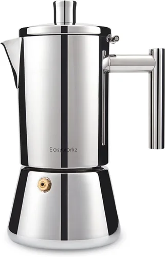 Vista 11 de Easyworkz Diego - Cafetera italiana de acero inoxidable, cafetera italiana, 4 tazas, 6.8 onzas, cafetera moka de inducción Negro