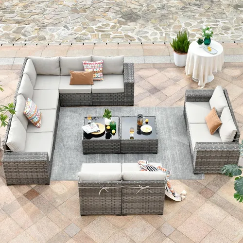 Vista 21 de HOOOWOOO Outdoor Patio Sectional Furniture Sofa Set with Widened Armrest,6 Piece Small Modern Wicker Couch,Modular L Shaped Conversation Seating Set