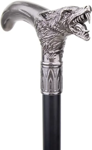Vista 2 de Cabeza de lobo morder bastón de moda decorativo caballero elegante cosplay bastón perilla Crosier 36.6 in