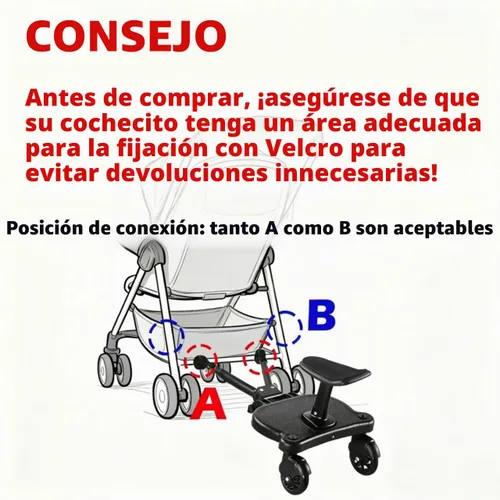 Vista 3 de Tabla universal para cochecito con asiento desmontable, apto para la mayoría de marcas de cochecitos, tabla de pie para cochecito, soporta niños