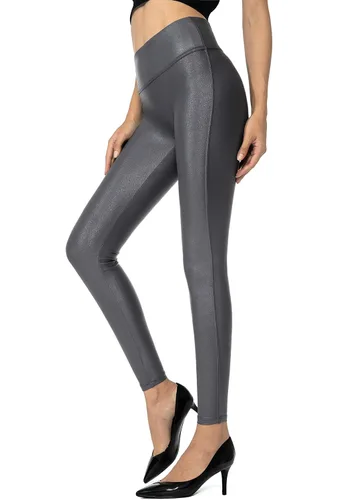 Vista 8 de SANTINY - Pantalones de cuero sintético de 25.5"/27" para mujer, leggings elásticos de cintura alta para mujer Beech Wood