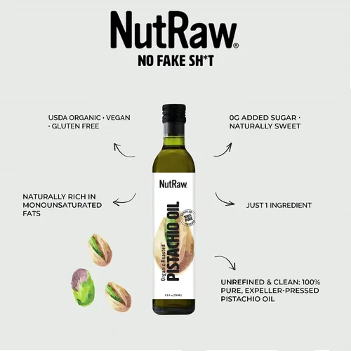 Vista 3 de Nutrawbar, Aceite de pistacho orgánico prensado en frío. Hecho de pistachos de California, aceite de pistacho orgánico prensado en frío de primera
