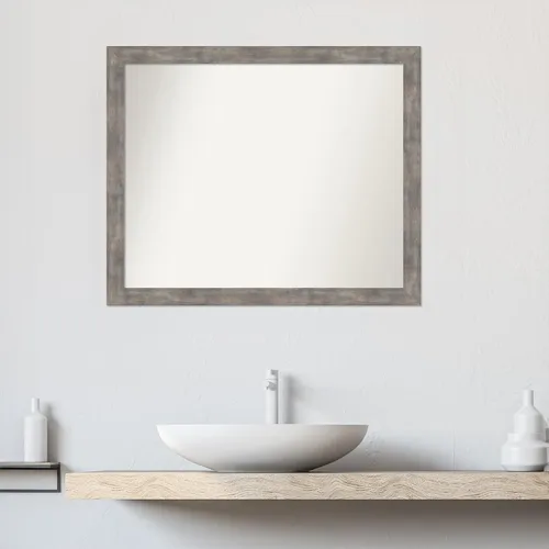 Vista 64 de Amanti Art Silver Bathroom Mirror for Over Sink, 26x35 Custom Made Marred Pewter Rectangle Vanity Mirror, Large Casual Wood Frame, Hangs Horizonally