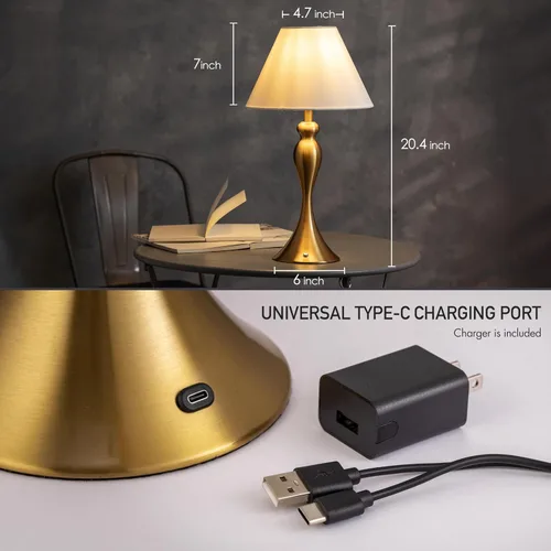 Vista 4 de O'Bright Ember – Lámpara de Mesa Inalámbrica – Recargable, Regulable al Tacto, Funciona con Batería, Bombilla LED E26, Carga Rápida Tipo C, Lámpara