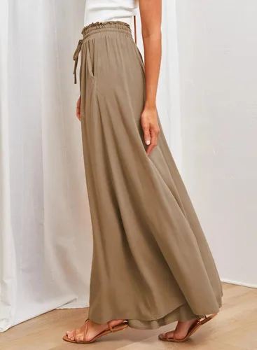 Vista 3 de Dokotoo Pantalones para mujer con cintura elástica y pierna ancha con bolsillos