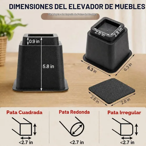 Vista 2 de Okllen Paquete de 6 elevadores de muebles de cama, elevadores de sofá resistentes de 5 pulgadas con almohadillas antideslizantes, elevadores
