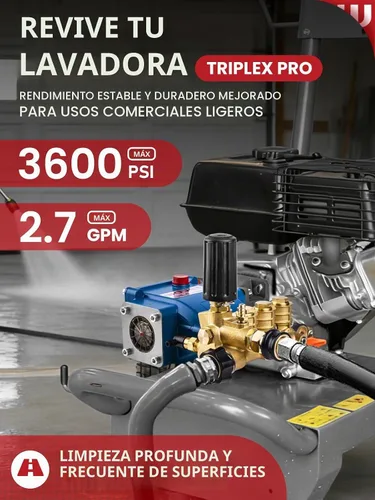 Vista 2 de WOJET Bomba de lavado a presión de émbolo triplex, 3600PSI 2.7GPM, eje de 3/4 pulgadas, autocebante, kit de bomba de repuesto horizontal