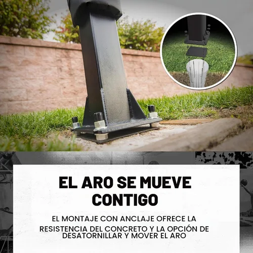 Vista 2 de Silverback Aro de baloncesto de altura ajustable en el suelo con tablero de vidrio templado, borde de separación profesional y almohadilla de tablero