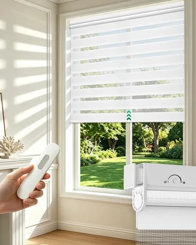 Vista 13 de Allesin Persianas motorizadas de cebra con mando a distancia, persianas eléctricas de doble capa para luz, persianas inteligentes inalámbricas