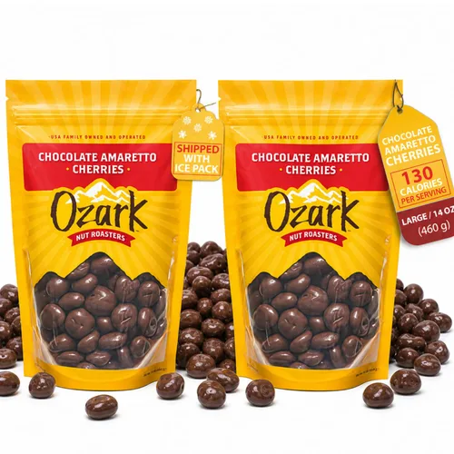 Vista 8 de OZARK NUT ROASTERS, Cerezas de chocolate y amaretto, aperitivos de cereza con sabor a chocolate, cerezas recubiertas de chocolate con leche gourmet