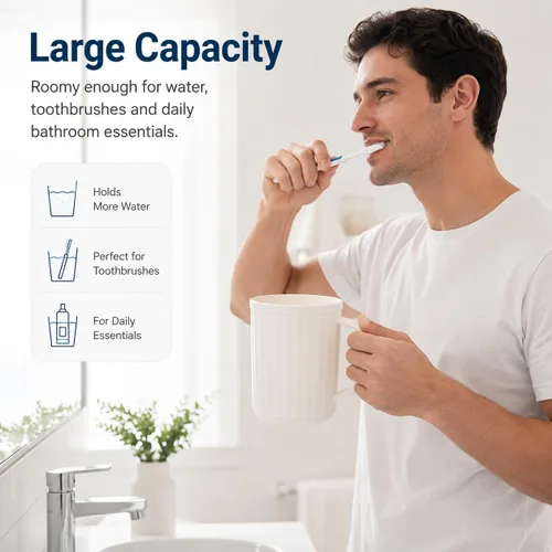 Vista 4 de Beavorty Tazas de baño vaso de plástico para cepillos de dientes con asa para viajes en casa, taza blanca