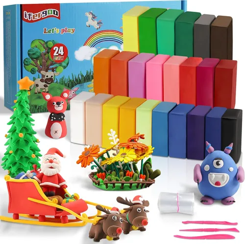 Vista 2 de Arcilla para modelar – Arcilla seca al aire en 24 colores y 1 bolsa grande de arcilla blanca para modelar, arcilla mágica de bricolaje