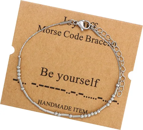 Vista 12 de JoycuFF Pulseras inspiradoras de código morse para mujeres, cuentas de plata, joyería con mantra de motivación, regalos para ella