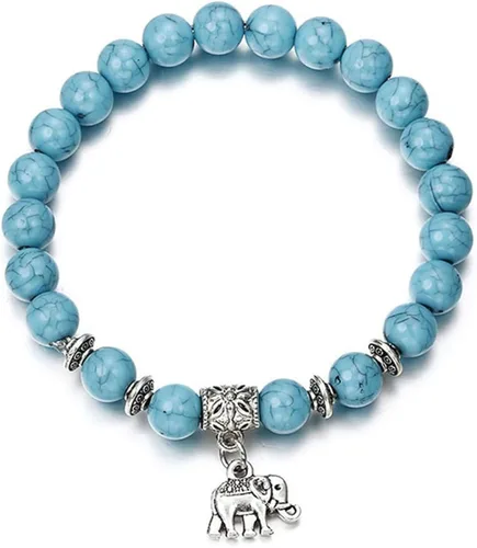 Vista 2 de ZALING - Pulsera elástica con cuentas de piedra natural cadena de turquesa sintética colgante de elefante para mujer