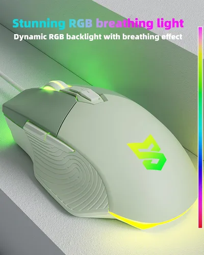 Vista 6 de Ratón ergonómico para juegos con cable, sensor óptico de 7200 DPI ajustable, USB C, ratones para juegos retroiluminados LED RGB con 7 botones