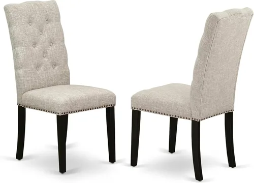 Vista 11 de East West Furniture ELP3T16 Elsa Parson - Juego de 2 sillas de comedor tapizadas de tela de lino color caqui oscuro con ribete de cabeza de clavo