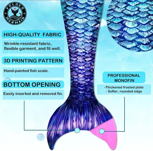 Vista 2 de FOLOEO Colas de sirena para niñas, sin monoaleta, trajes de baño para niños