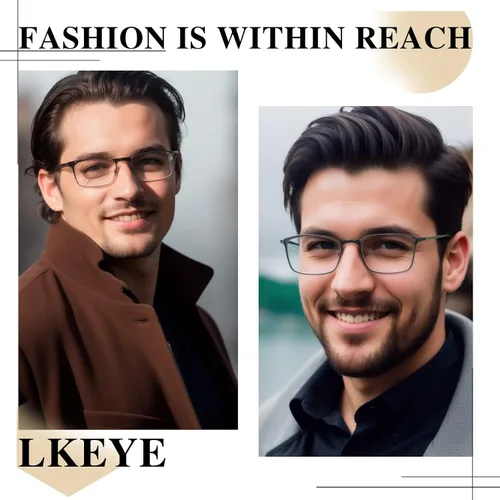 Vista 3 de LKEYE Gafas de lectura progresivas multienfoque para hombre, sin línea, transición, multifocal, luz azul, lentes de marco ancho de metal