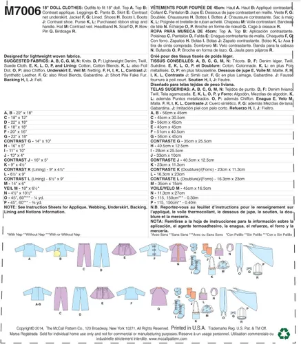 Vista 2 de McCall's Pattern Company M7006 - Ropa para muñecas de 18 pulgadas