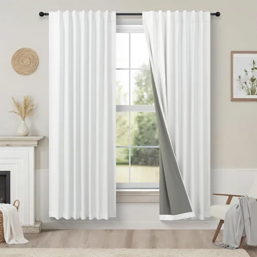 Vista 70 de Pitalk Cortinas cortas 100% opacas de lino para cafetería, 40 pulgadas de largo, 2 paneles, cortinas de puerta francesa para ventana, cortina