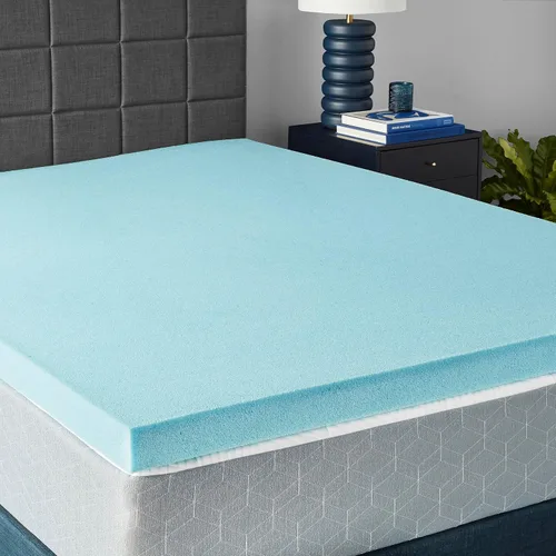 Vista 11 de Amazon Basics Cubrecolchón tamaño individual, infusión de gel refrescante, certificado CertiPUR-US, 2 pulgadas, azul