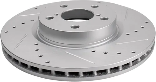 Vista 6 de Juego de rotores de freno de rendimiento delantero, con revestimiento en G de alta calidad, perforados y ranurados compatibles con Subaru Impreza